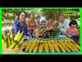 Family Corn Harvest! Grilled Corn And Outdoor Party In The Farm For Harvest! Food Around Cambodia.