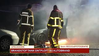 Brandstof tank ontploft bij autobrand