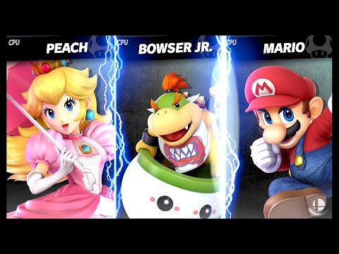 Peach VS Bowser Jr. VS Mario LV 9 CPU Battle Super Smash Bros Ultimate ...