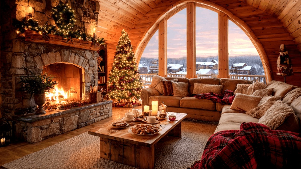 Warm Christmas Jazz Fireplace for Study Focus During Peaceful Snowfall Evenings