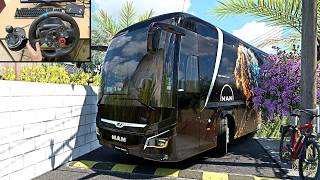 Realistic Bus driving through tight roads of Coastal Greece | Bus Simulator | Logitech G29 Setup screenshot 2
