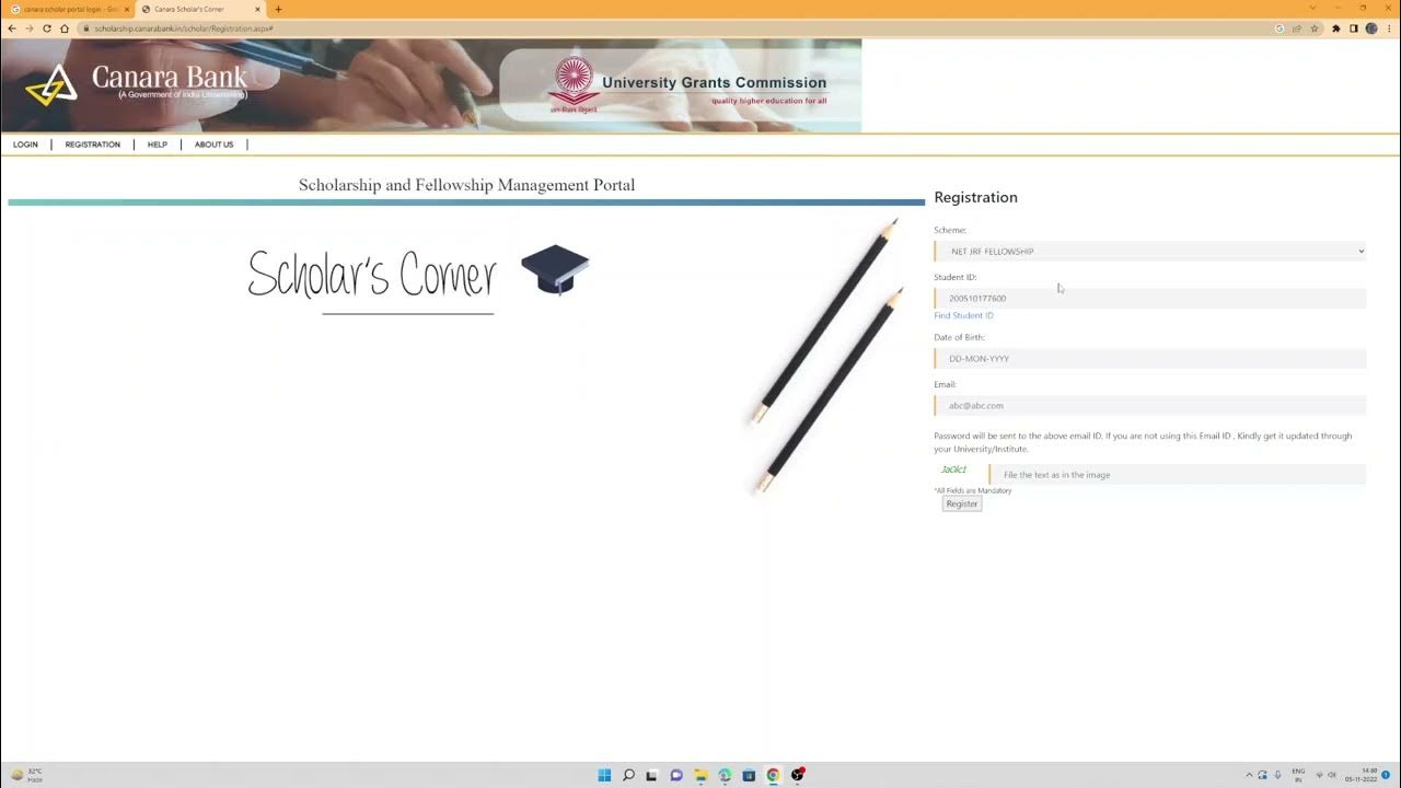 How to Find/Registers New student id On Canara scholar corner. ugc 