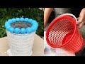 DIY flower pots with cement and plastic baskets. @DIYCementpots