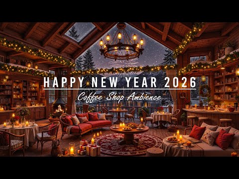 Happy New Year 2026 Cozy Winter Coffee Shop Ambience With Smooth Jazz Instrumental Music Fireworks 