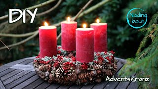 Adventskranz selber machen aus Naturmaterialien - Weihnachtsdeko basteln aus Zapfen - DIY