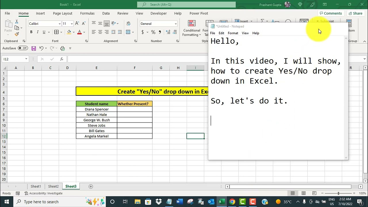Create Yes No Drop Down In Excel YouTube Create Yes No Drop Down In Excel YouTube