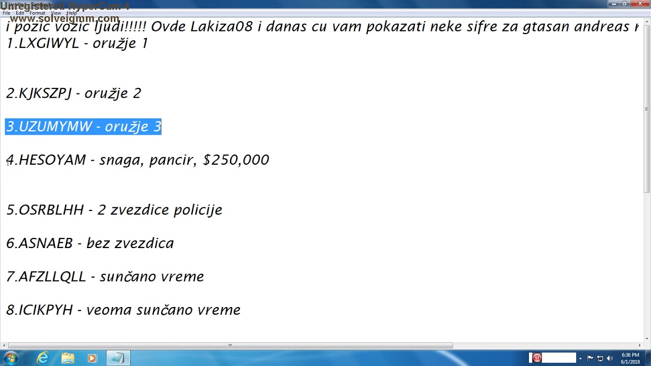 Neke Sifre Za GTA SAN ANDREAS YouTube 