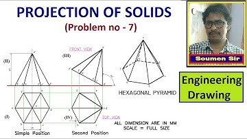 PROJECTION OF SOLIDS - Problem no 7 on Hexagonal Pyramid - Engineering Drawing