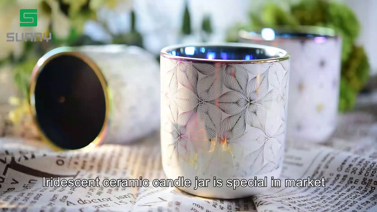 Elegant white ceramic candle jars with electroplating inside 