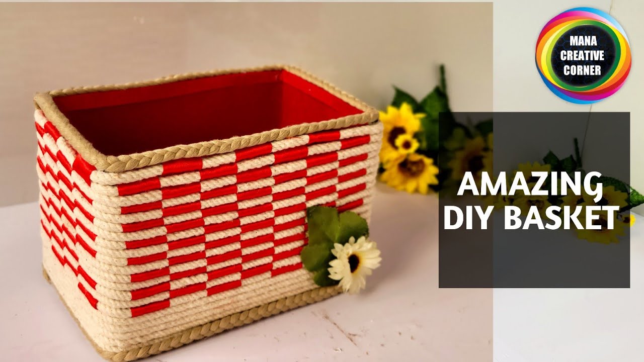 Cesta DIY con cartón, tela y cuerda - elizabethjoandesigns.com - DIY  Cardboard Box into Rope Basket