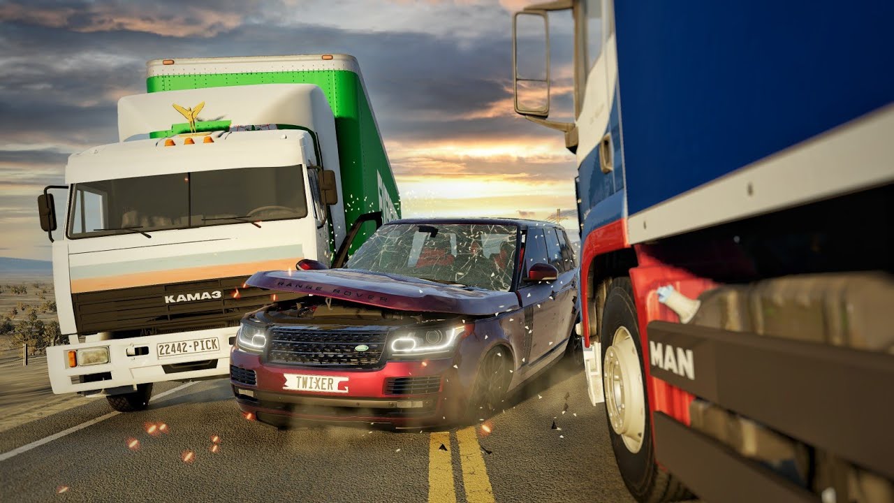 Crashes 2 5. Realistic car crashes. Realistic Truck Top view PNG.