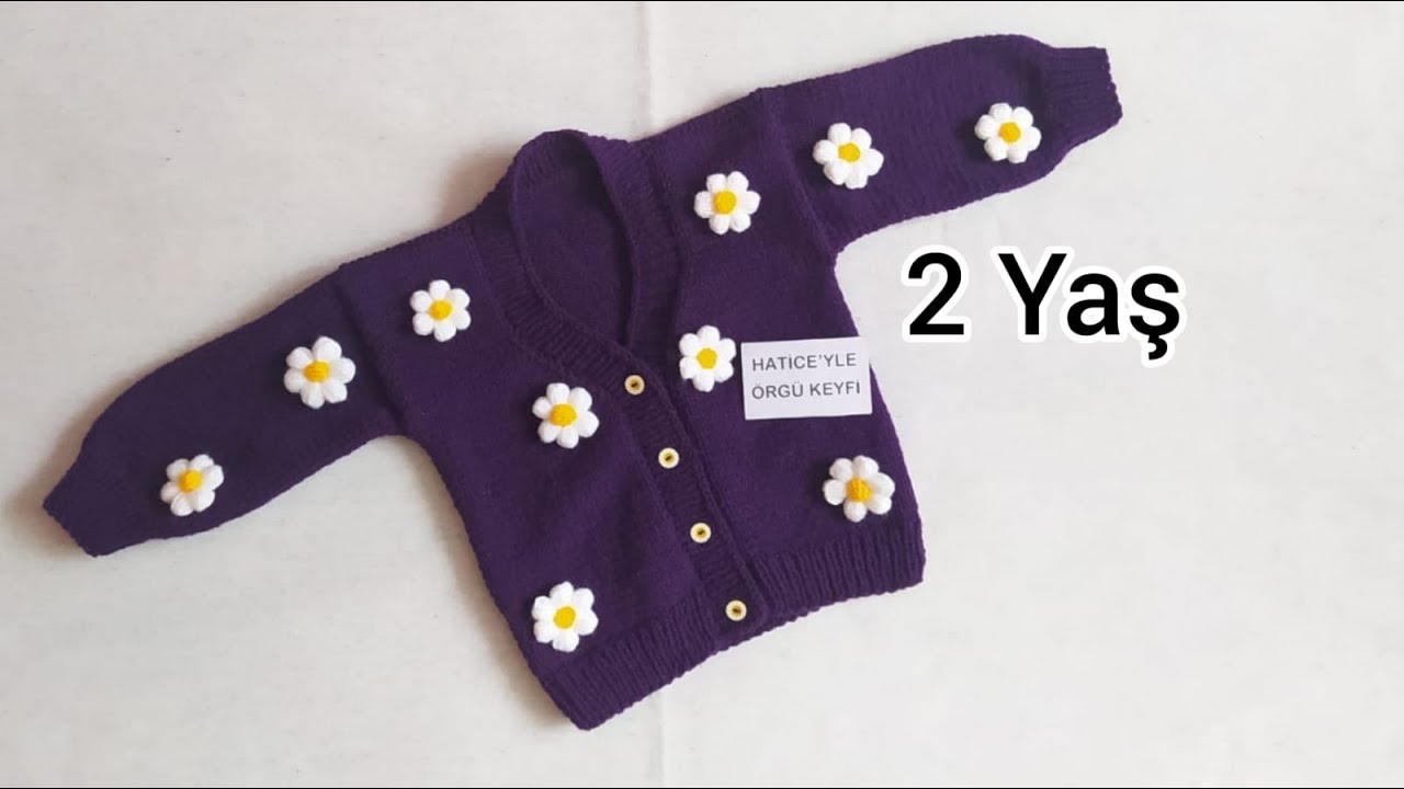 Papatya Çocuk Örgü Kazak Yapımı 2 Yaş Crops Kolay Basit Güzel Sevimli Düz Süslü Bebek Hırka Tarifi