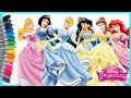 COLOURING DISNEY PRINCESSES COMPILATION CINDERELLA ARIEL BELLE SNOW WHITE AURORA PUTRI DUYUNG