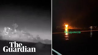 Ukraine releases footage appearing to show sinking of Russian warship near occupied Crimea