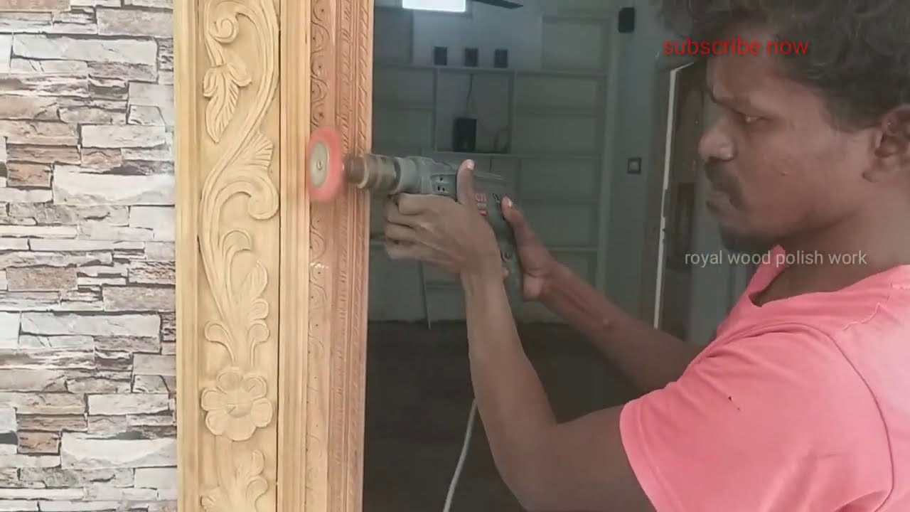 Wood polish door cleaning process circular brush YouTube