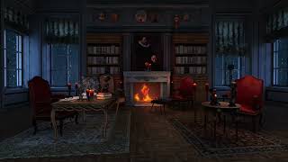 HAUNTED MANSION AMBIENT SLEEP BACKGROUND RAIN, THUNDER AND CRACKLING FIREPLACE