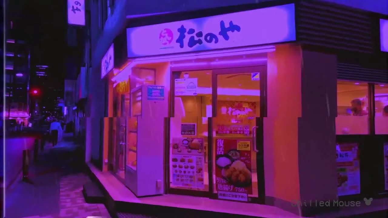 ☔ Walking in the rain in Tokyo + neon vhs visual (Lofi hip hop mix for chilling and relaxing)