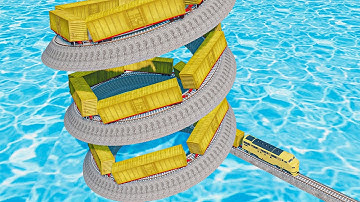 Colorful Train Vs Loop Impossible Weird Rail Track Crossing Deepwater in BeamNG.drive