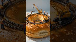 Tiny Workers Build a Giant Bagel Railway 🥯🚧 | Miniature Construction World Animation #shorts #fifa26
