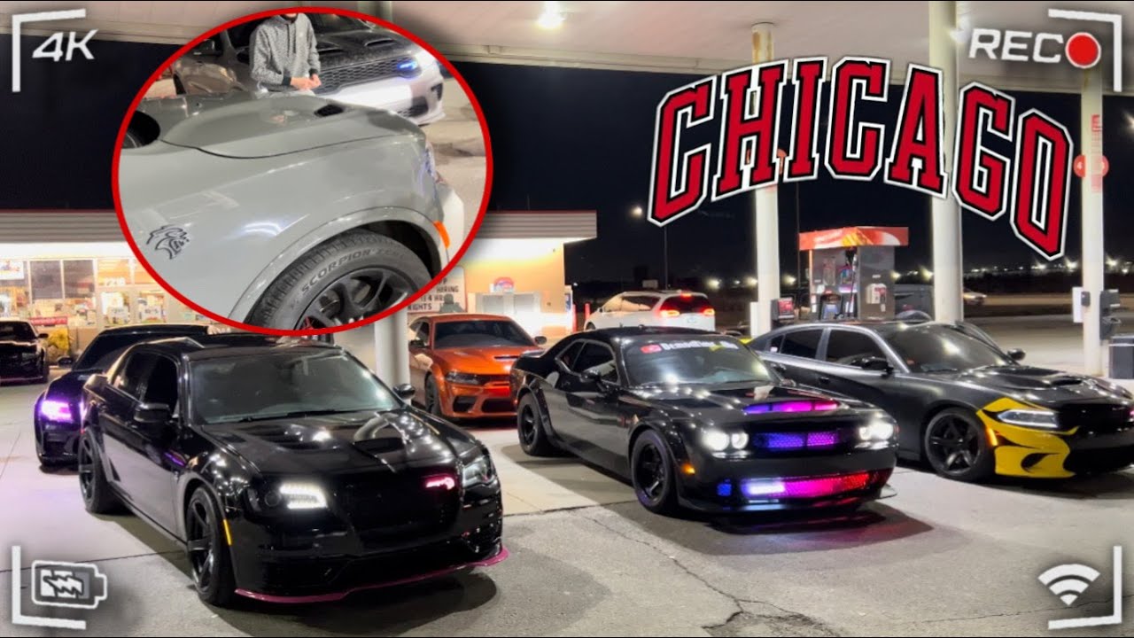 DODGE DEMON & 10 HELLCATS CUTTING UP IN TRAFFIC IN CHICAGO 😱