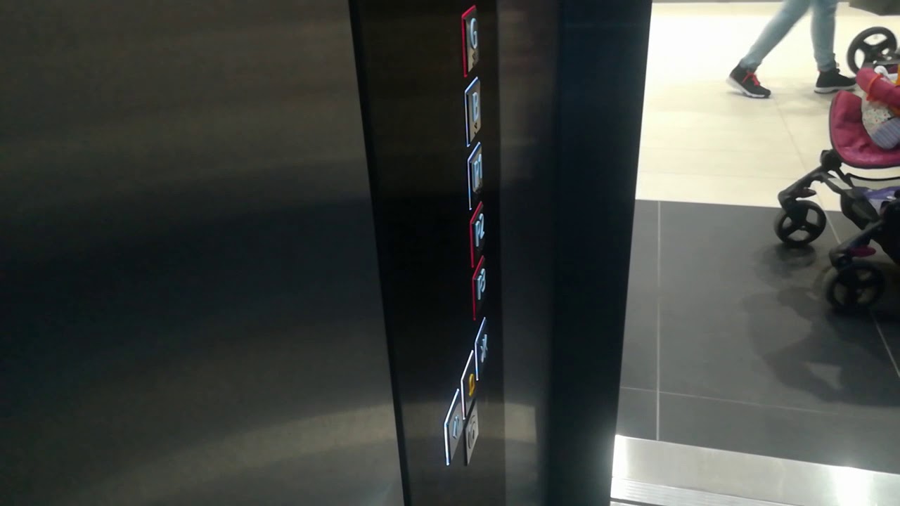 BUSY 2017 Schindler 5500 MRL Traction elevator at Rajićeva Shopping Center, Belgrade, Serbia