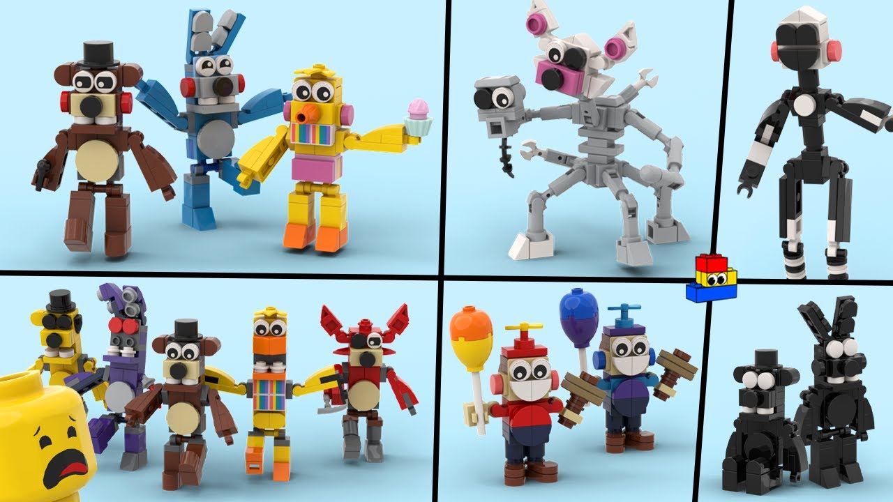 I made FNAF2 LEGO minifigs: Toy and Withered versions, plus Mangle