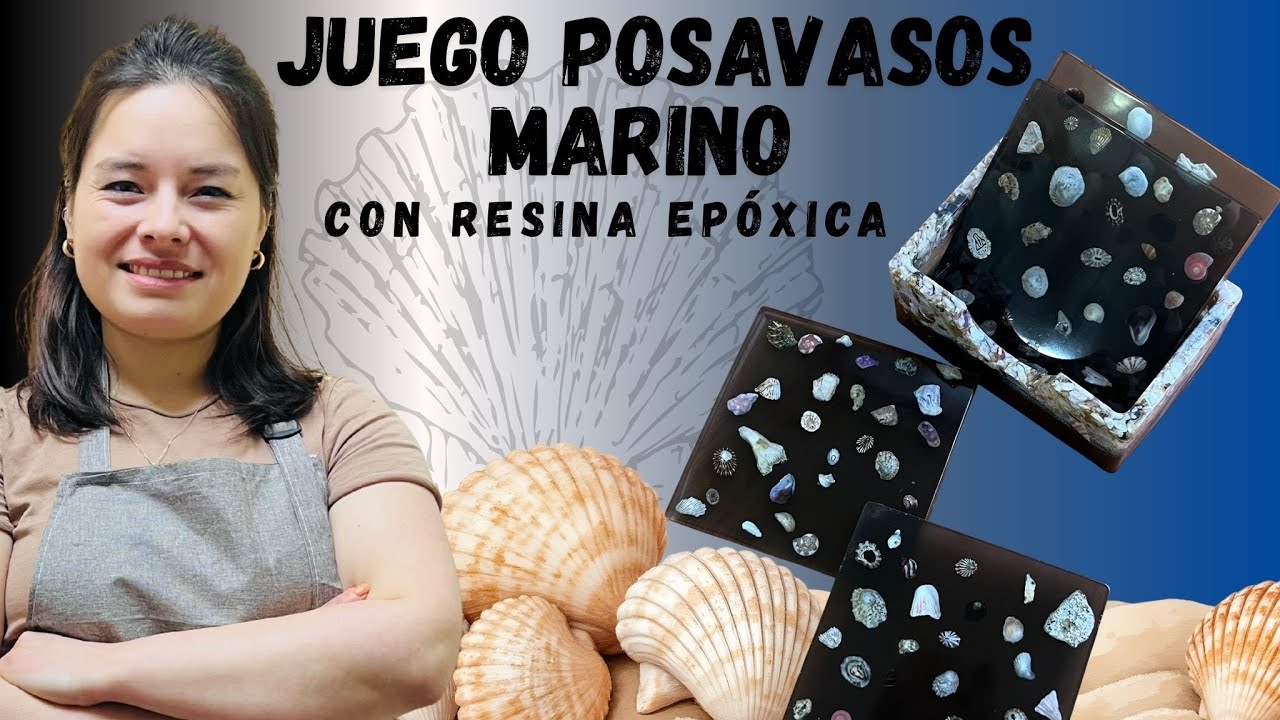 Juego de Posavasos con Caja en Resina Epóxica 🌊 Conchas + Piedrecilla. Desde CERO