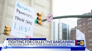 Workers take to Richmond's streets after Spanberger vetoes collective bargaining bills
