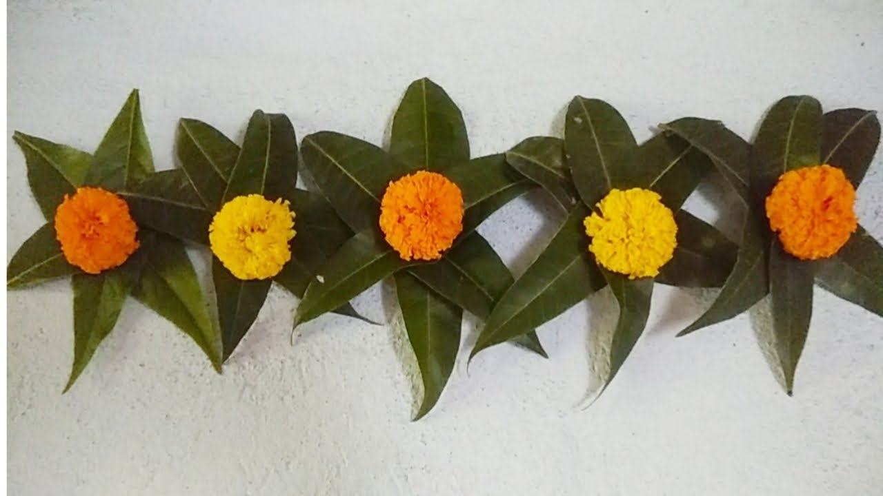 Wall Door Decoration With Marigold Mango Leaves Diwali Decoration