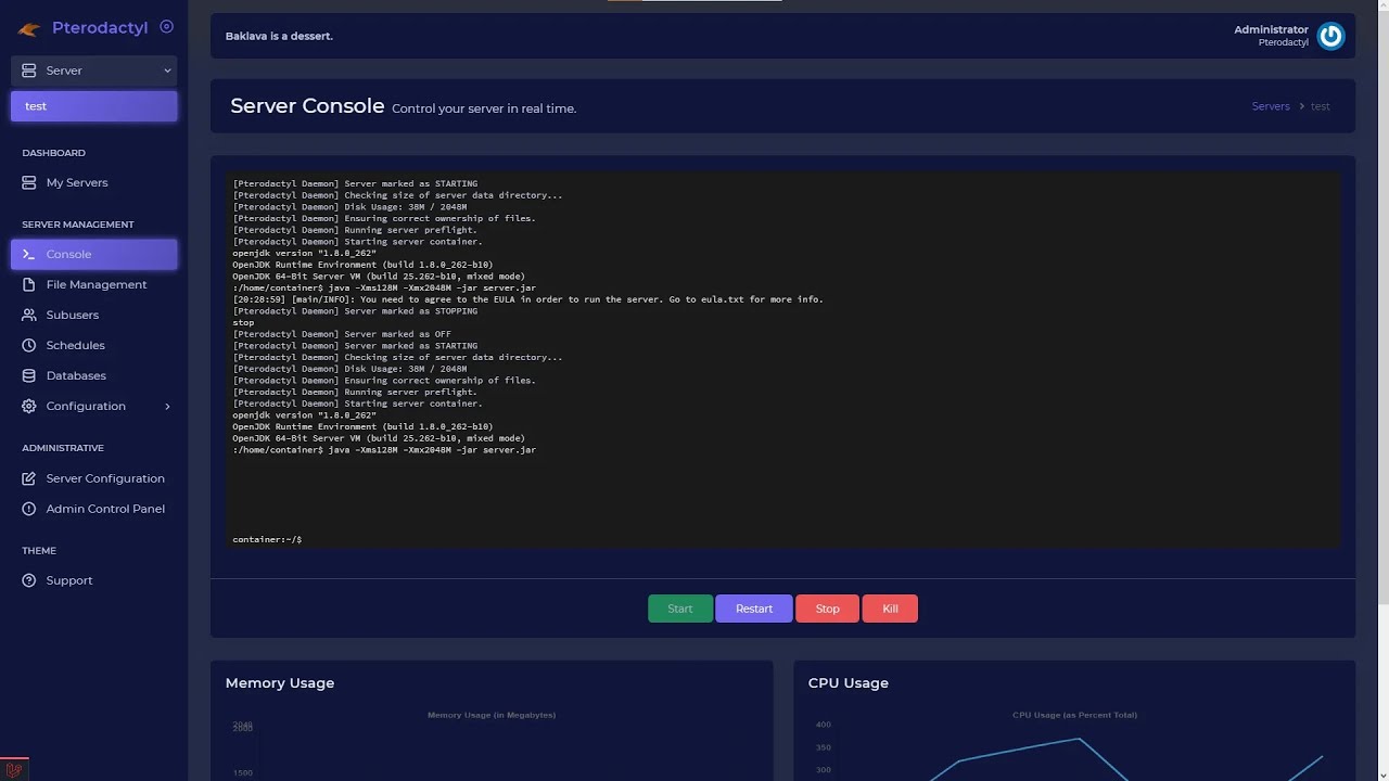 Установка панели клиента для Pterodactyl
