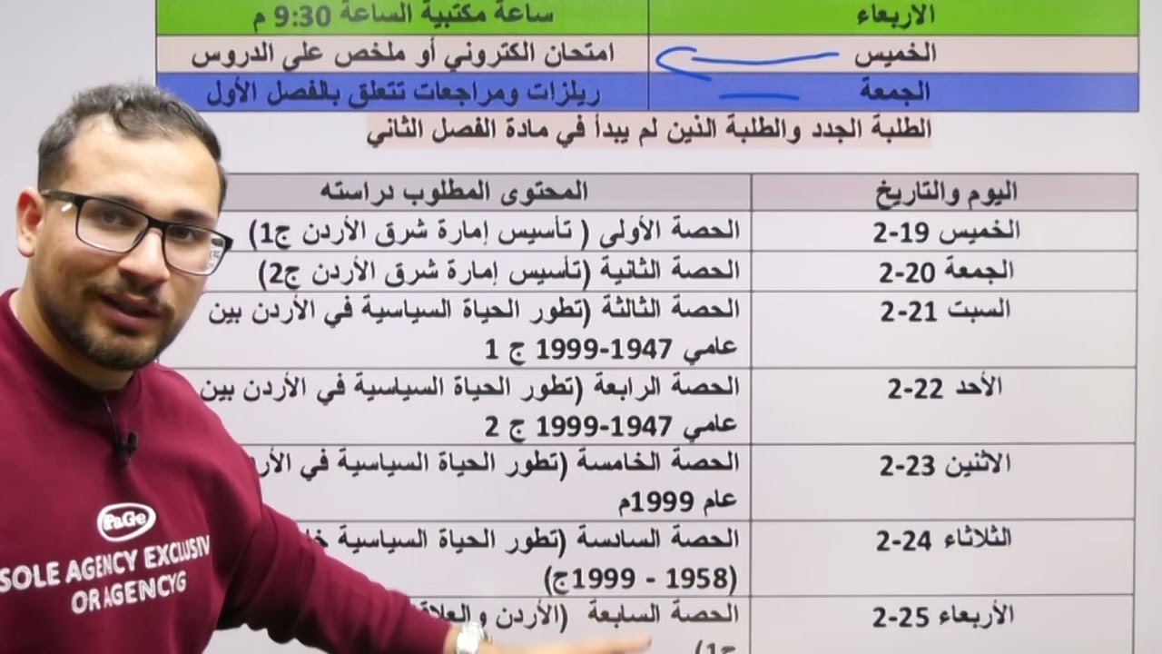 خطة شهر رمضان توجيهي 2009 تاريخ الاردن مع الاستاذ شادي النجار طلاب البطاقة خطة دراسية رمضان جيل 2009