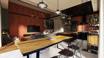 Industrial/ Loft Interior Design -360° view, Homestyler 3D Rendering