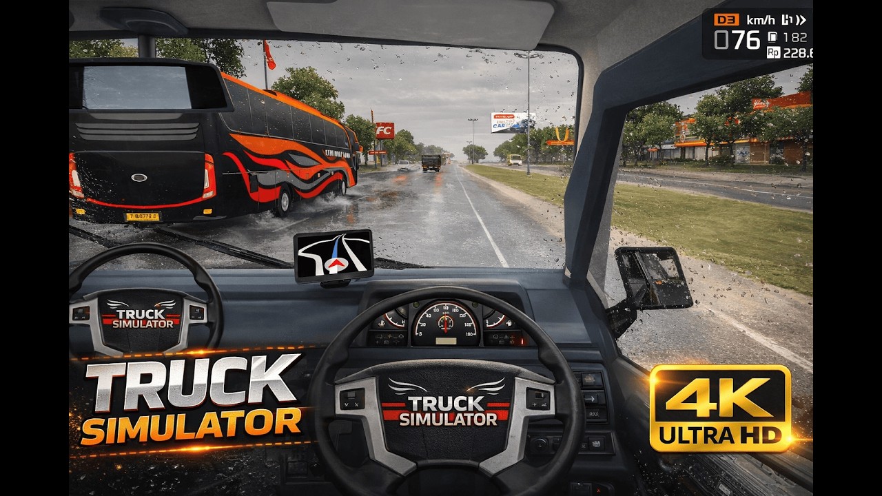 Rainy Highway Drive in Truck Simulator 4K | Realistic Gameplay