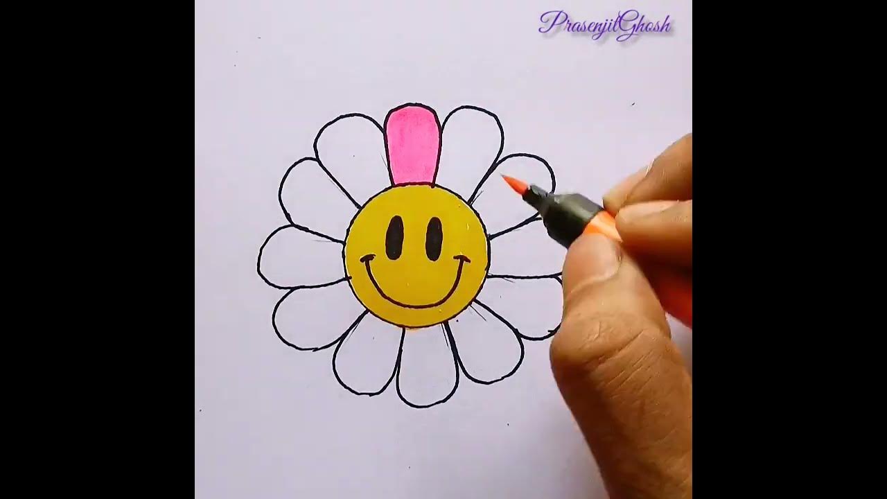 How to draw a Rainbow Flower Drawing inside smiley face easy for beginners  step by step #Shorts 