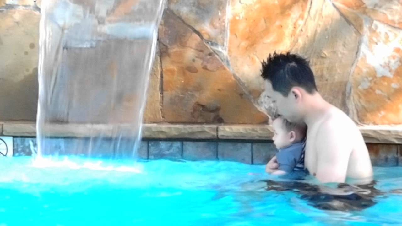 First dip in outdoor pool - YouTube