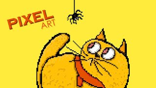 Pixel Art Illustration Of Cat Looking at a Spider | Pixel Art Digital Drawing Timelapse Video