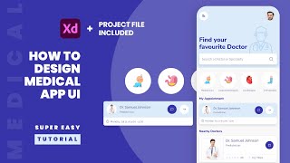 Mobile App UI Design in Adobe XD (Medical App UI / Healthcare App UI) - Speed Art - Tutorial 2021 screenshot 1