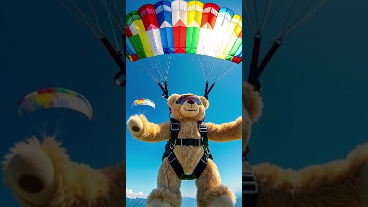 ak taidibear pairashut uda raha hai 