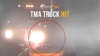 Tractor Trailer hits Attenuator on Royal Truck & Equipment TMA Truck in a night work zone