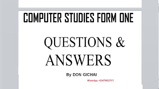 Form 1 | Computer Studies Question and Answers   | All three topics covered.  | QUICK REVISION screenshot 1