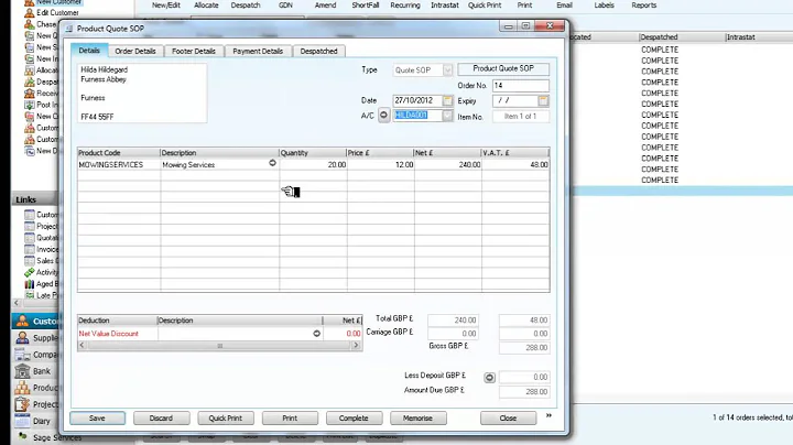 Sage Line 50 Quotation to Sales Order