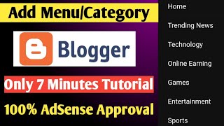 How to Add Main menu/Category in blogger website | 100% AdSense Approval | Digital Monis