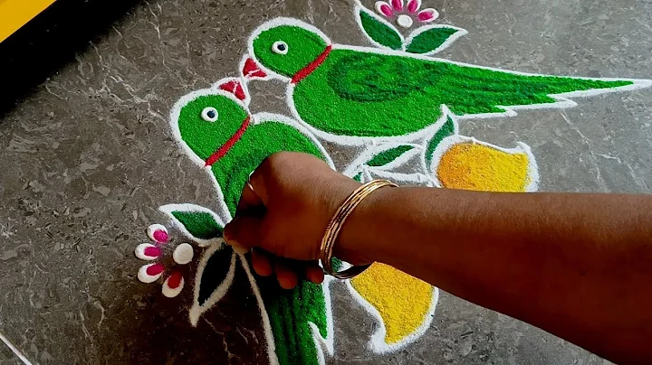 Ugadi special rangoli | Easy side border rangoli designs | Festival rangoli | Parrot Ugadi muggulu