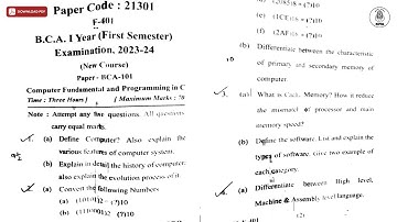 BCA 1ST SEM COMPUTER FUNDAMENTAL AND PROGRAMMING IN C 2024 | MJPRU