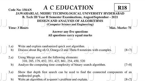 Design and analysis of algorithms previous  question paper || JNTUH || A C EDUCATION #3
