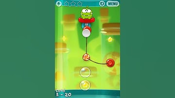 Cut The Rope Experiments 3-20 Sticky Steps Walkthrough /  Solution Level Guide. 3 Stars.