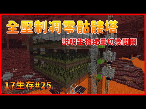 【17生存#25】全生怪壓制凋零骷髏塔｜內含生物上限切換開關說明及原理｜Minecraft(Java) 1.17
