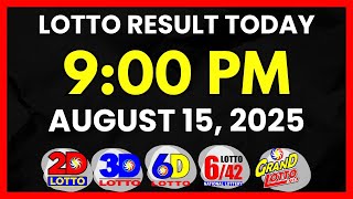 Lotto Result Today 9PM Draw August 15, 2025 | 2D, 3D Swertres, 4D, 6/45, 6/58, PCSO#lotto