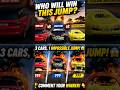 🚗 Red Car vs Rally Car vs Yellow Supercar | Who Wins This Crazy Jump? 🔥 #shorts
