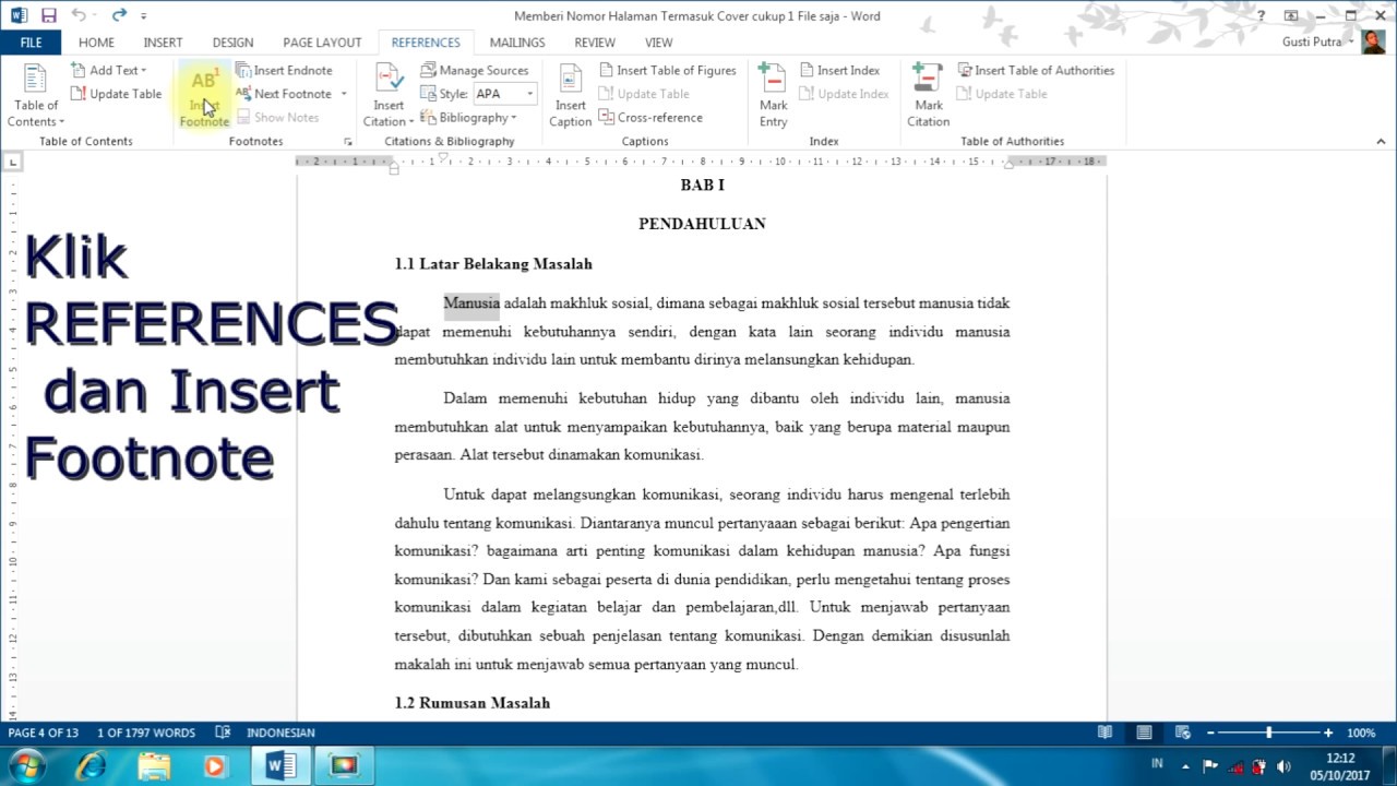 Cara Membuat Catatan Kaki Pada Word 2013 Dengan Mudah Youtube